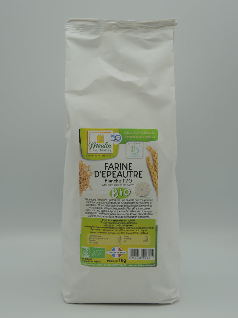 Farine d'épeautre blanche, T70, Moulin des Moines