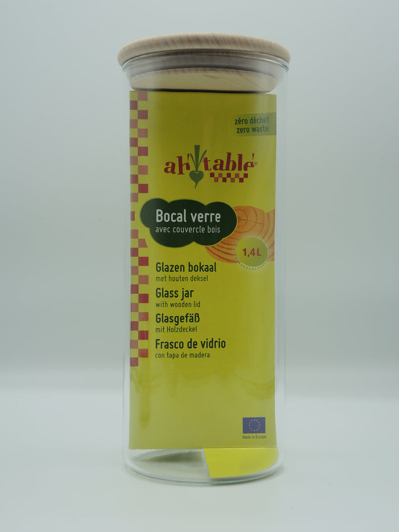 Bocal verre avec couvercle bois, 1,4l, Ah table !