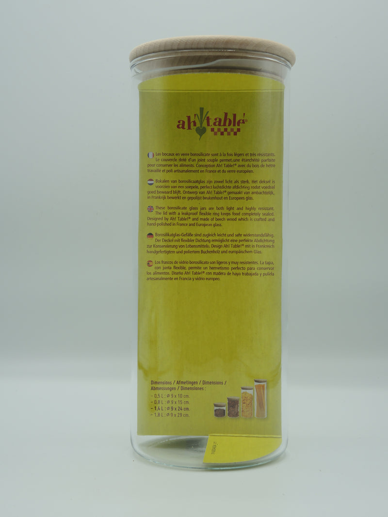 Bocal verre avec couvercle bois, 1,4l, Ah table !