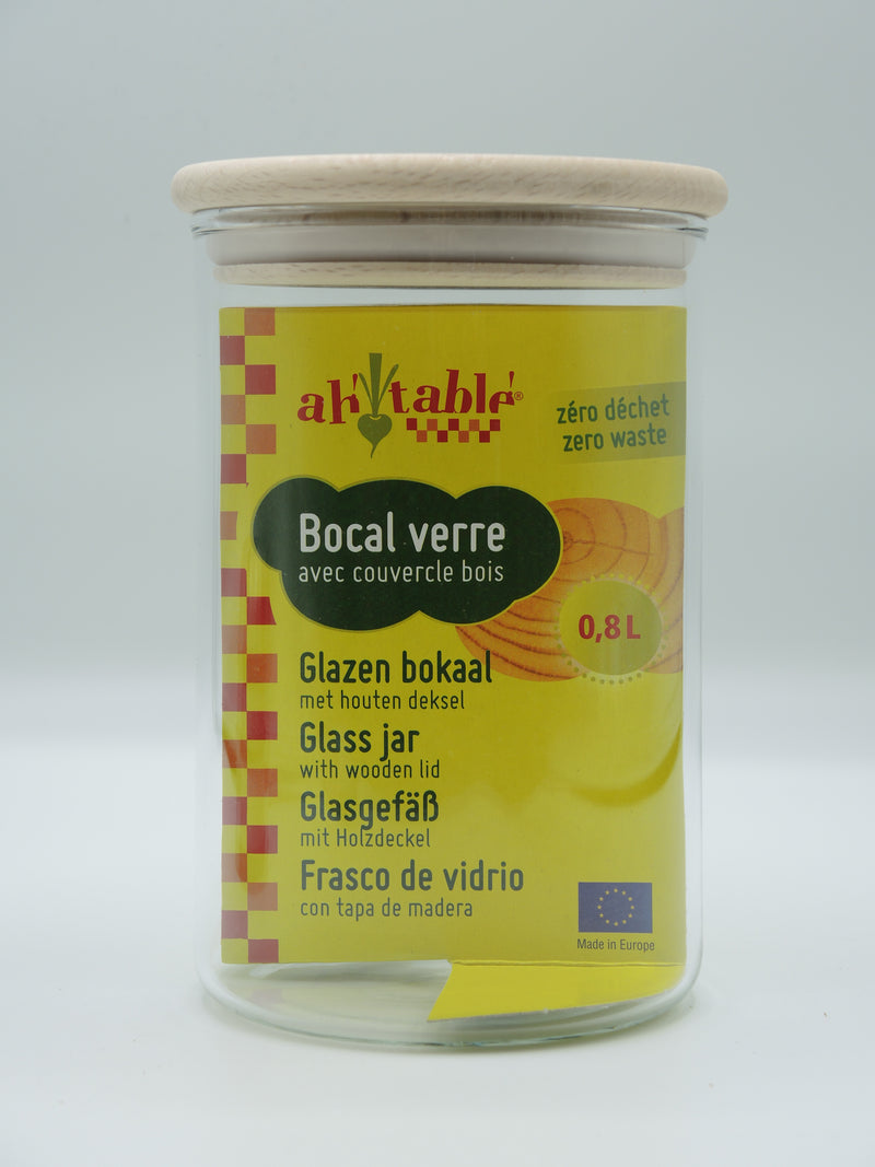 Bocal verre avec couvercle en bois, 0,8l, Ah table !