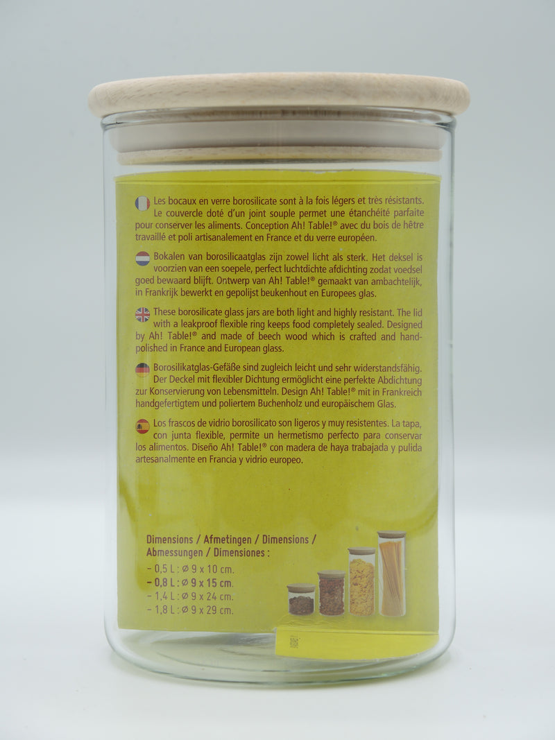Bocal verre avec couvercle en bois, 0,8l, Ah table !