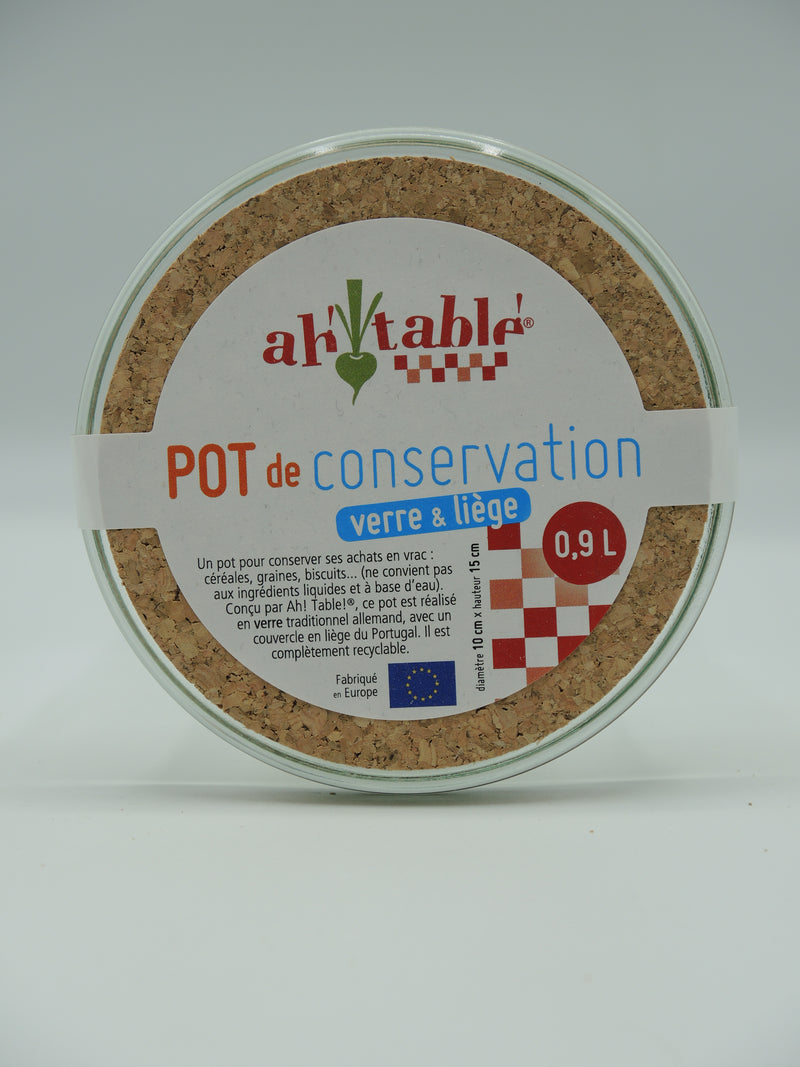 Pot de conservation en verre & liège, 0,9l, Ah table !