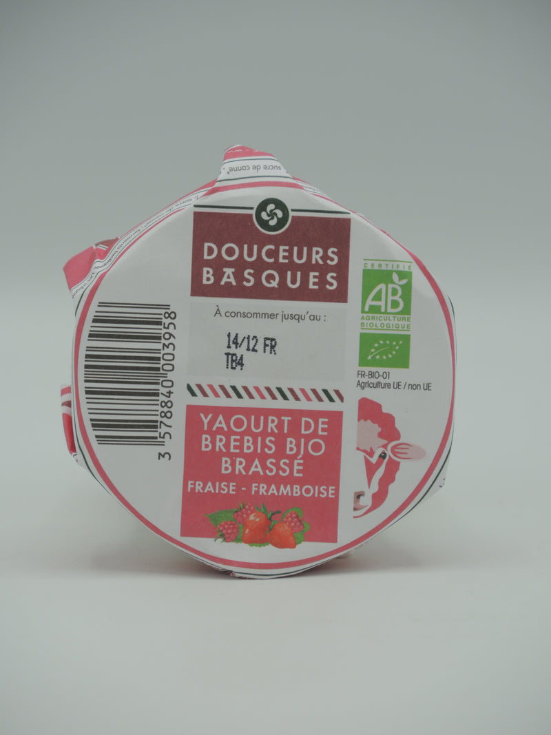 Yaourt de brebis bio brassé fraise-framboise, 140g, Douceurs basques