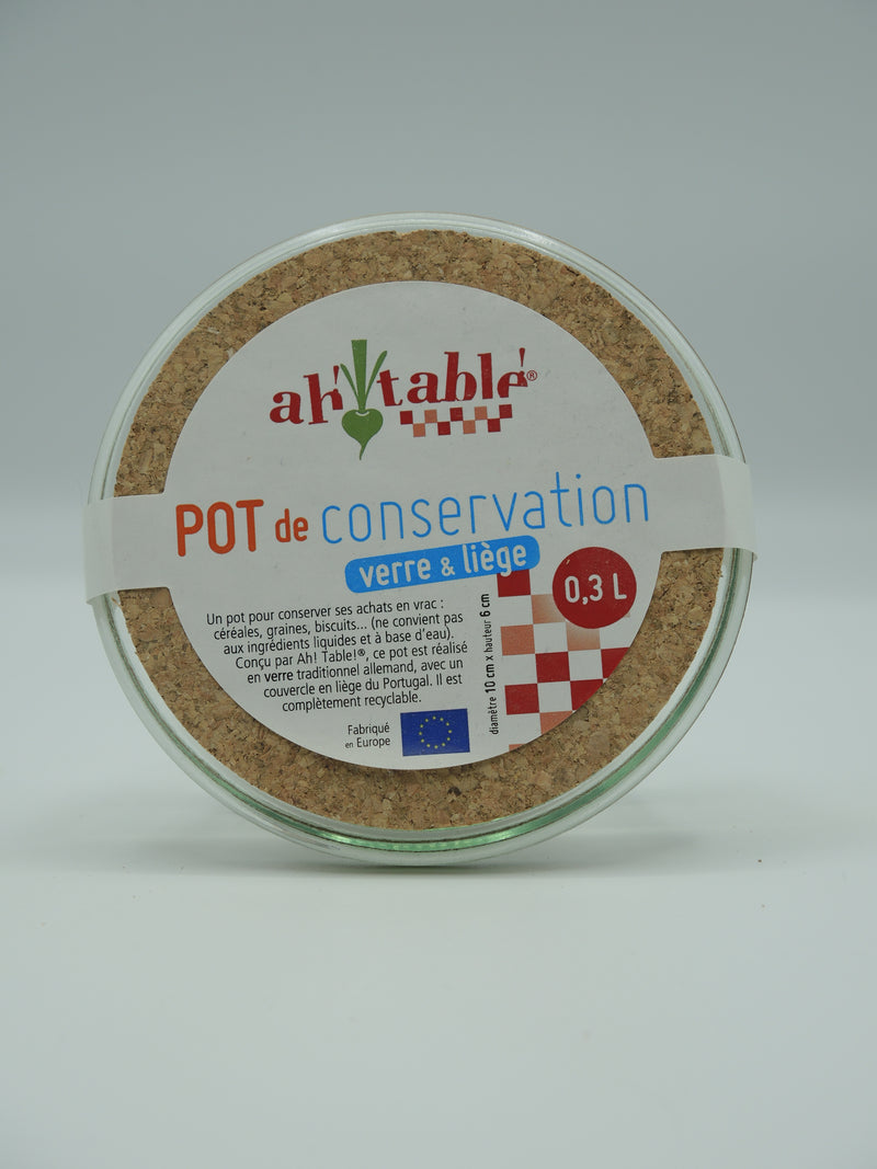 Pot de conservation en verre & liège, 0,3l, Ah table !