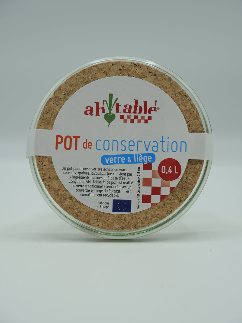 Pot de conservation en verre & liège, 0,4l, Ah table !