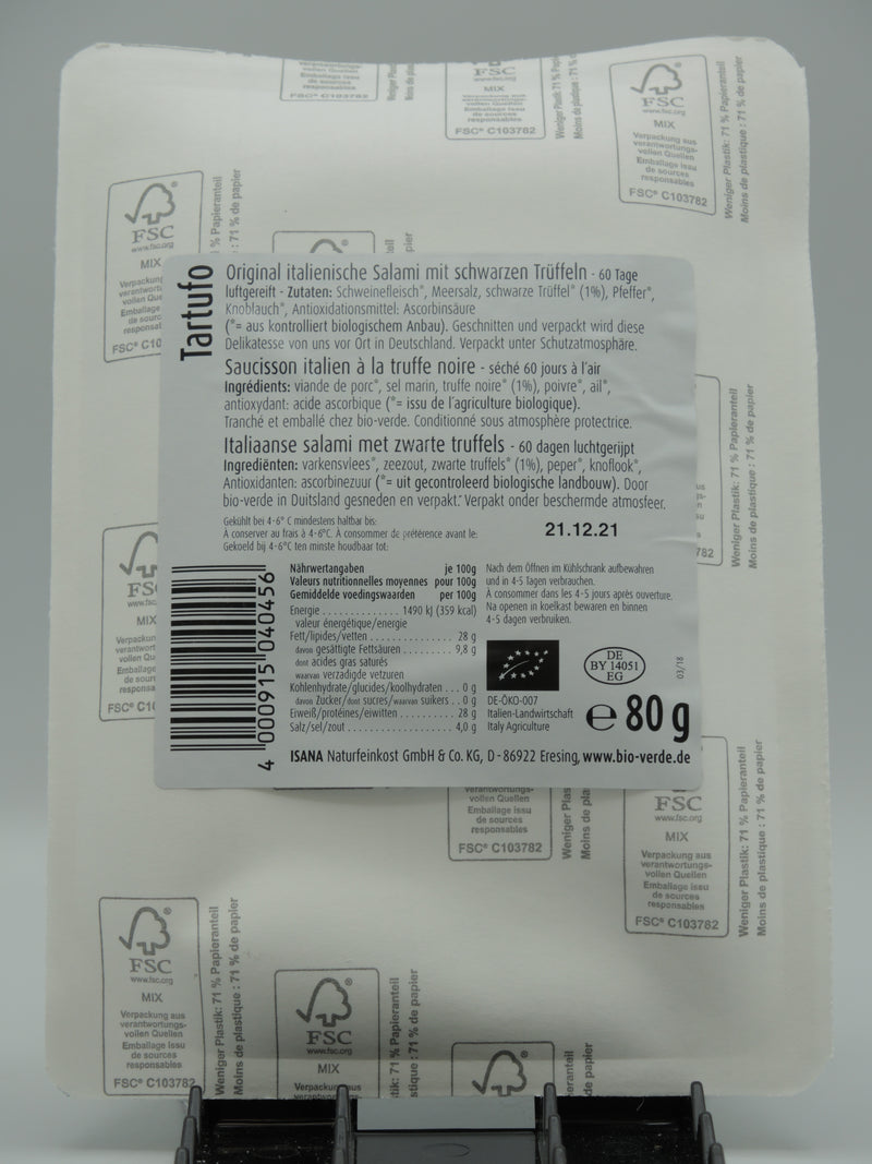 Saucisson italien à la truffe noire, 80g, Bio verde