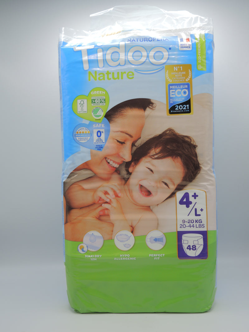 Couches écologiques, taille 4+/L+, 9-20kg, Format éco 48 couches, Tidoo