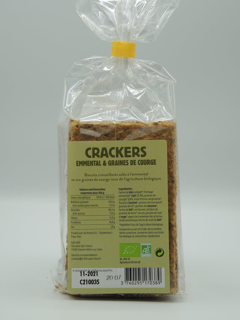Crackers emmental et graines de courge, 200g, le Bio pour tous
