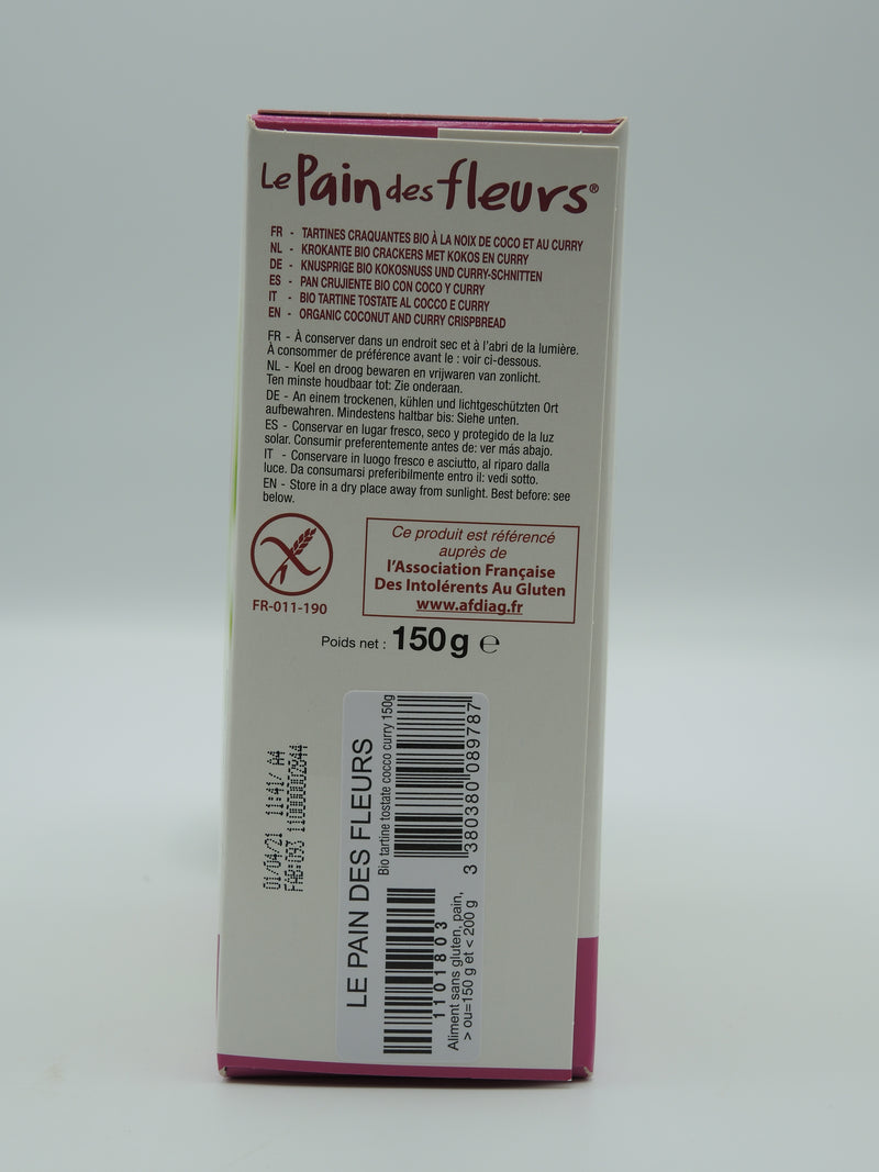 Tartines Craquantes Apéritif Bio Coco Curry, 150g, Pain des Fleurs