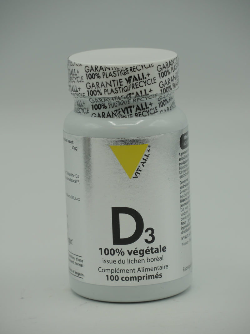 Vitamine D3 Végétale 20µg, 100 comprimés, Vit'all+