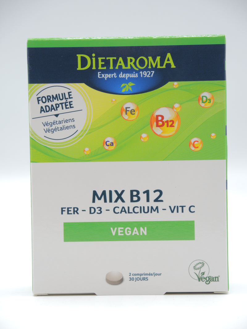 MIX B12 - FER - D3 - CALCIUM - VITAMINE C, 60 comprimés, Dietaroma