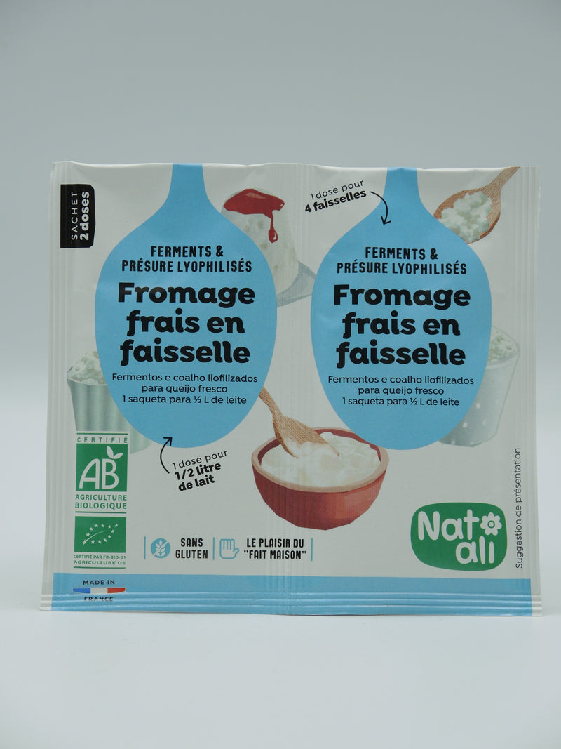 Ferments & présure lyophilisés pour Fromage frais en faisselle, 2x6g, Natali
