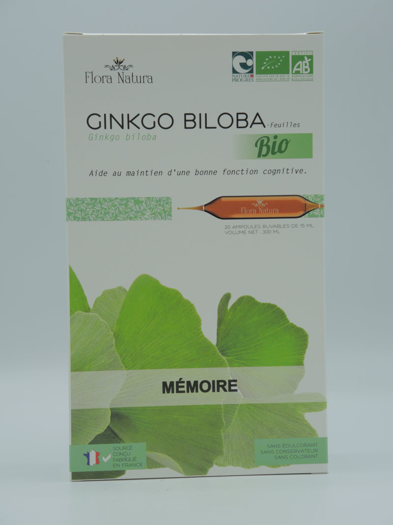 Ginkgo biloba, mémoire, 20 ampoules, Flora Natura
