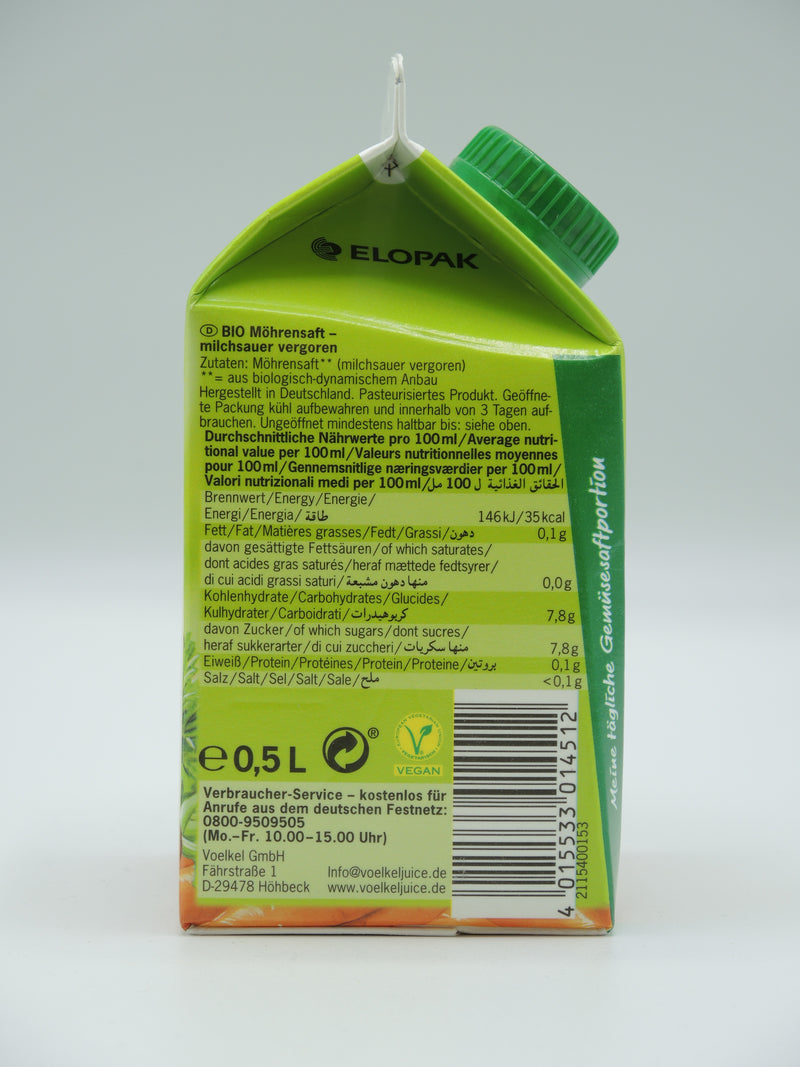 Jus de carotte lacto-fermenté, 0,5l, Voelkel