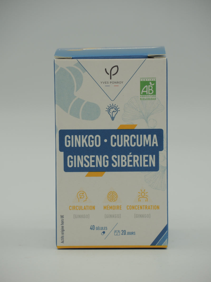 GINKGO - CURCUMA - GINSENG SIBÉRIEN BIO, 40 gélules, Yves Ponroy
