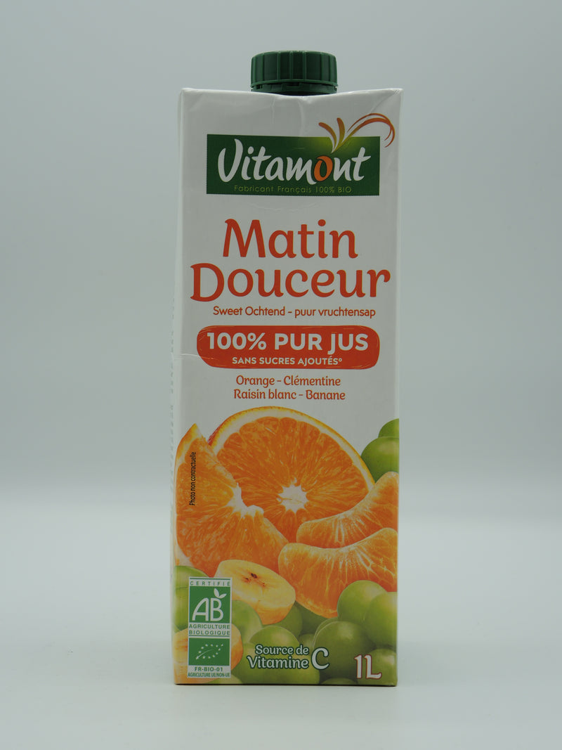 Matin douceur, 100% pur jus, Orange, clémentine, raisin blanc, banane, 1l, Vitamont