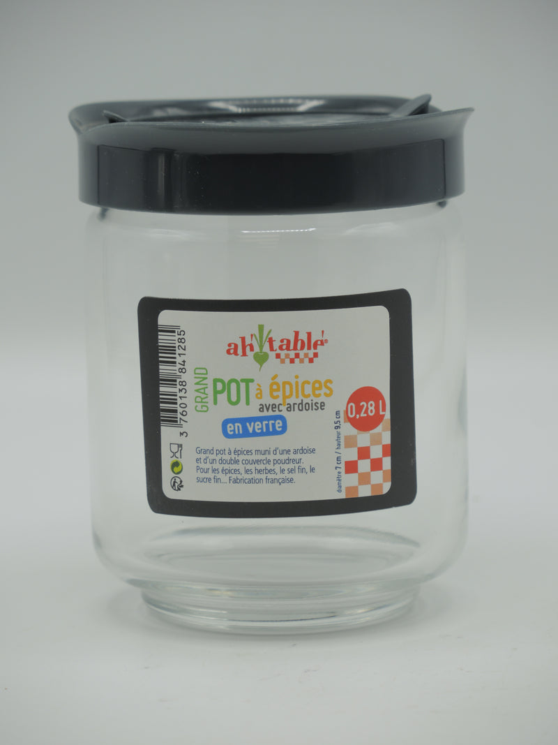 Grand pot à épices en verre avec ardoise, 0,28l, Ah table !