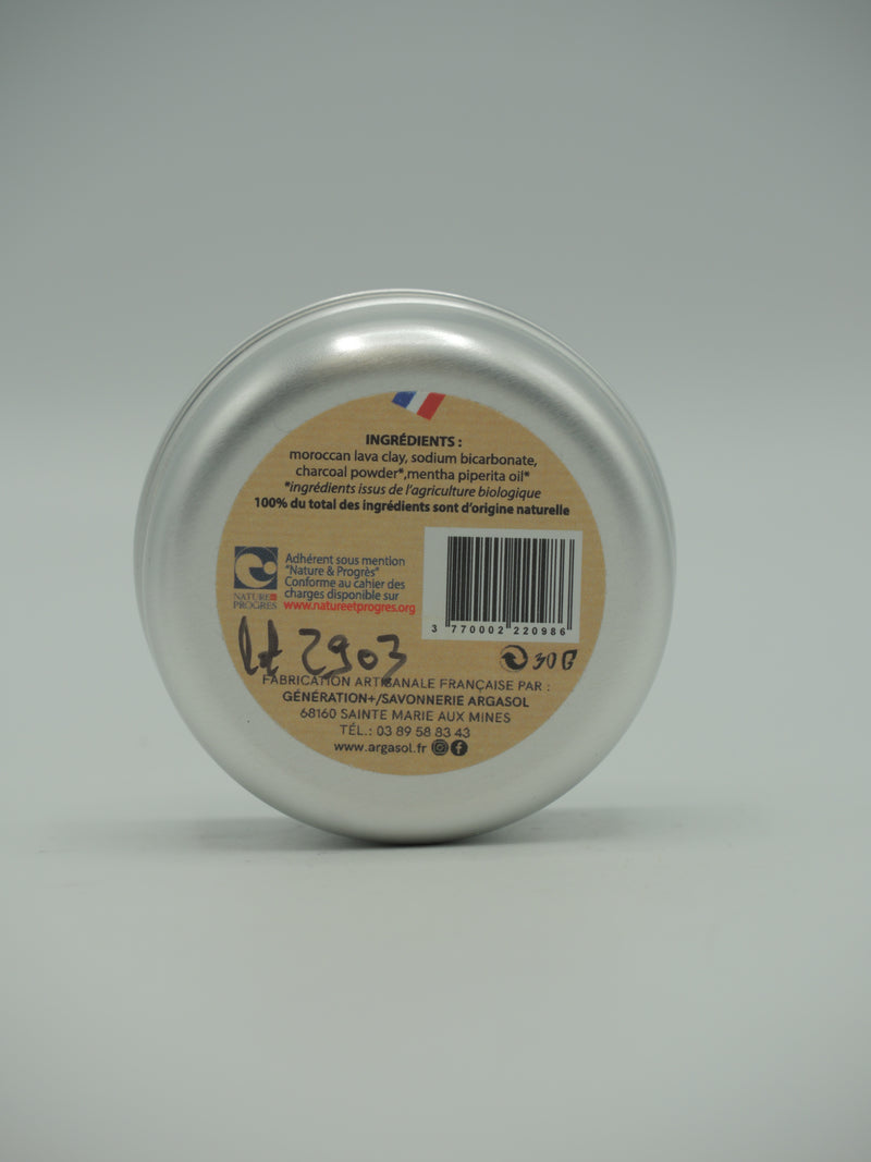 Dentifrice en poudre au charbon végétal & à la menthe, 30g, Argasol