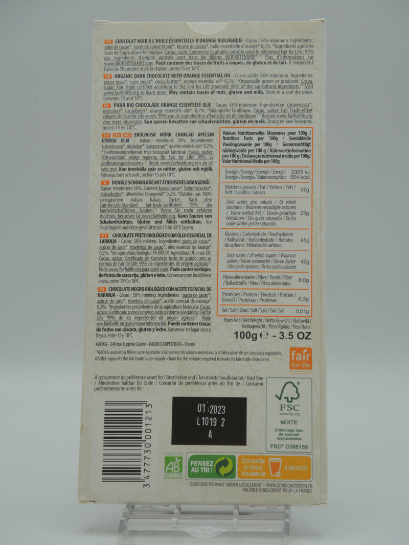 Chocolat noir & orange, 100g, Kaoka