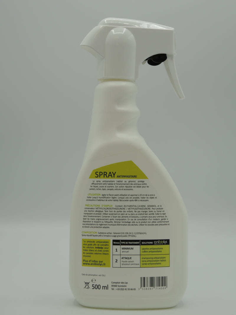 Spray antiparsitaire au géraniol pour la maison, 500ml, Anibiolys