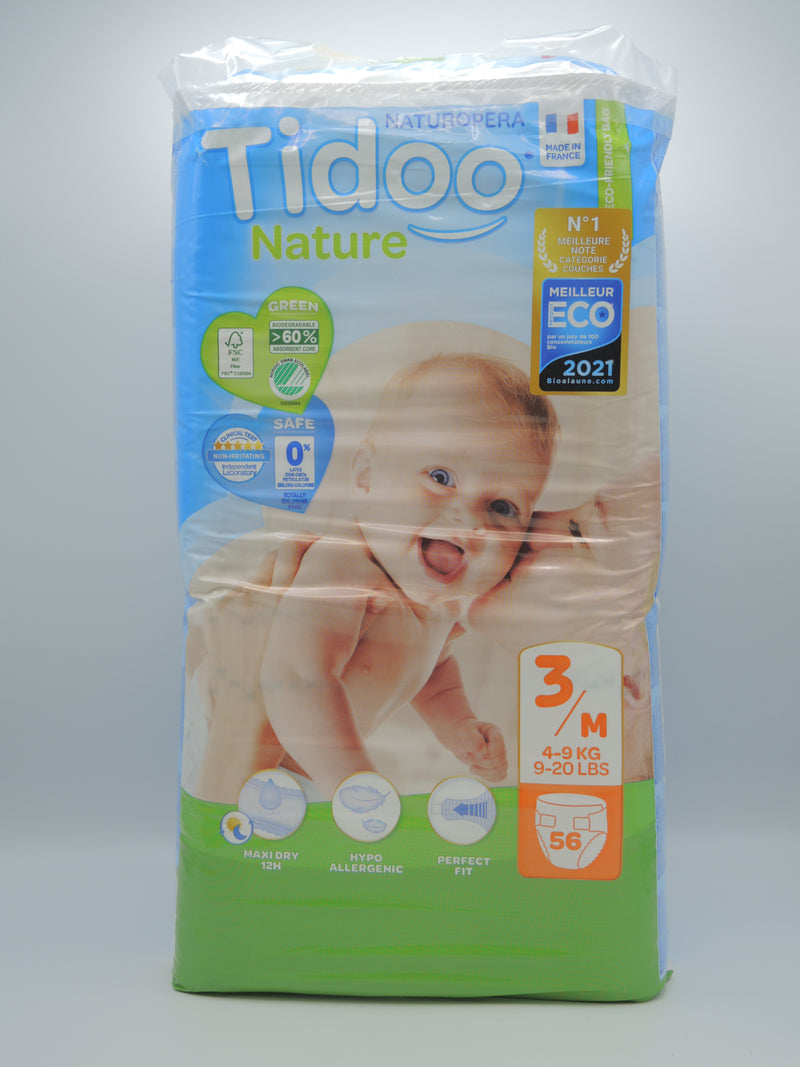 Couches écologiques, taille 3/M, 4-9kg, Format éco 56 couches, Tidoo