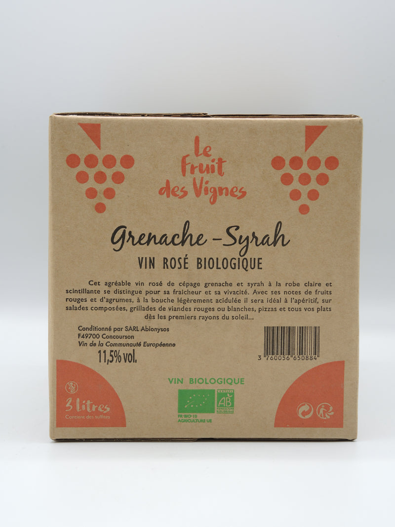 Vin Rosé Bio Grenache-Syrah Bib 3 litres Le Fruit des Vignes