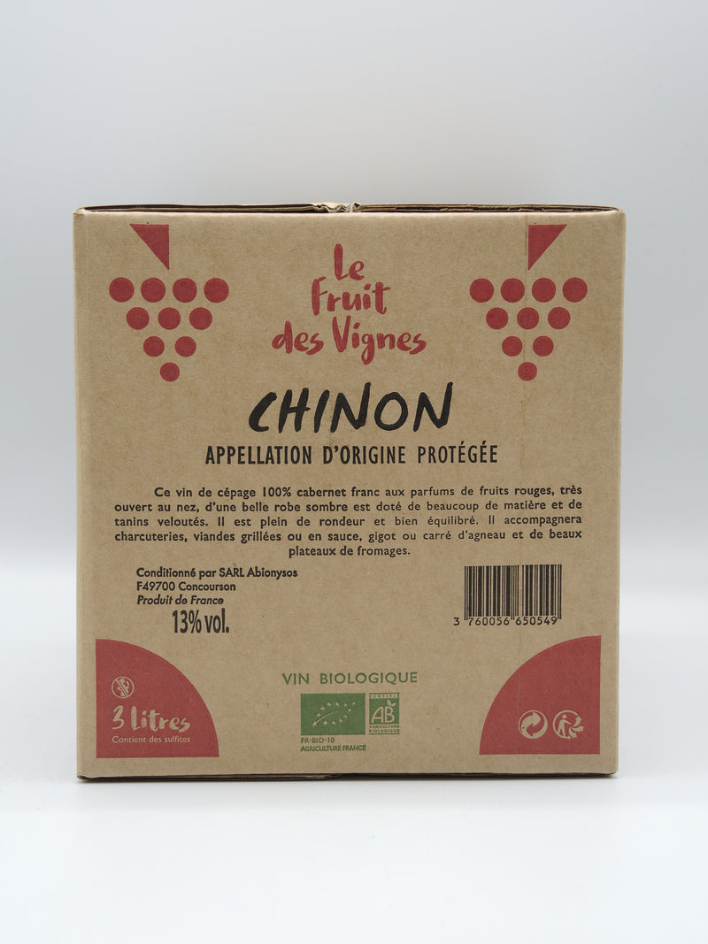 Vin Rouge Bio AOC Chinon Bib 3 Litres, Le Fruit des Vignes, Origine France