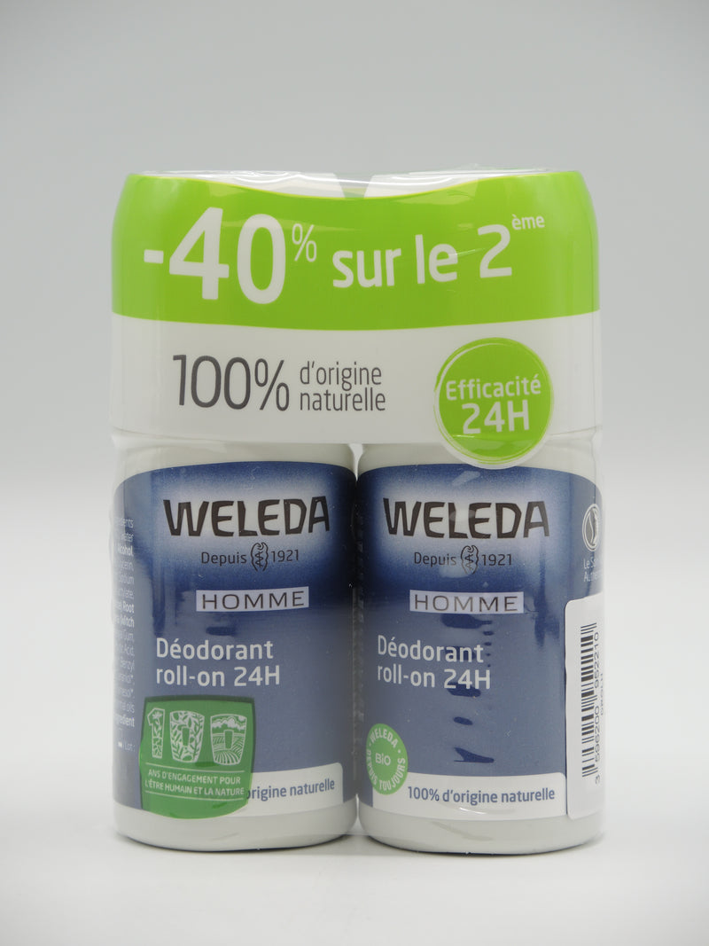 Déodorant roll-on 24h Homme, 2x50ml, Weleda