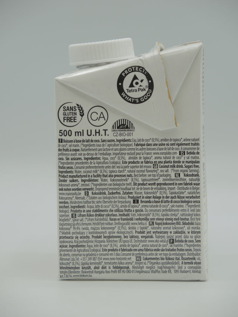 Boisson de coco sans sucres, 500ml, Ecomil