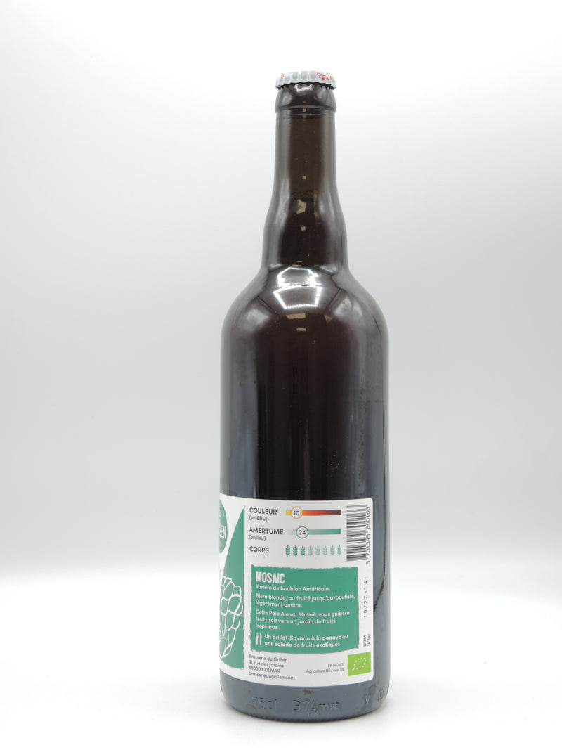 Bière Blonde Bio Artisanale Mosaic 75cl, Pale Ale-Single Hop, Brasserie du Grillen d'Alsace