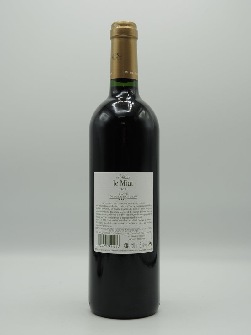 Vin Rouge Bio AOC Blaye-Côtes de Bordeaux 2018, Château le Miat