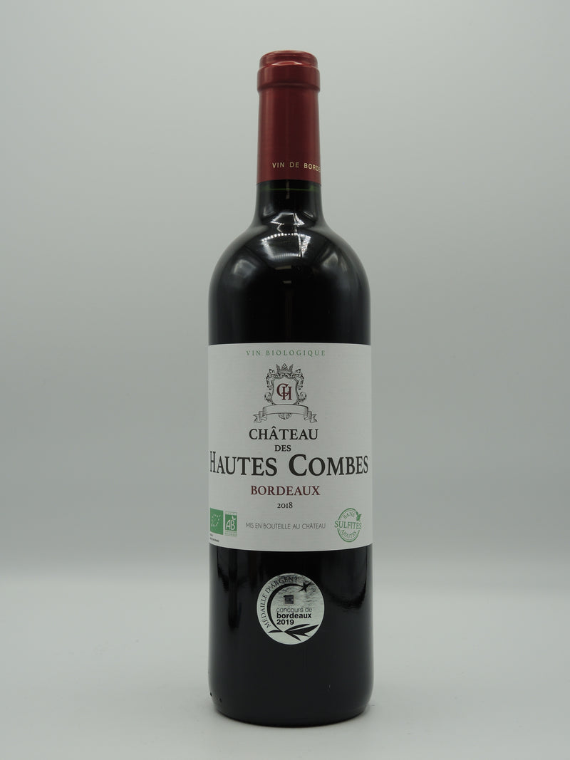 Vin Rouge Bio AOC Bordeaux 2019, Sans Sulfites Ajoutés, Château des Hautes Combes