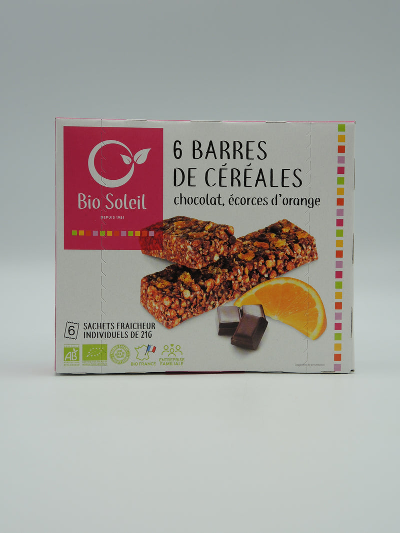 6 Barres de céréales, chocolat & écorces d'orange, Biosoleil
