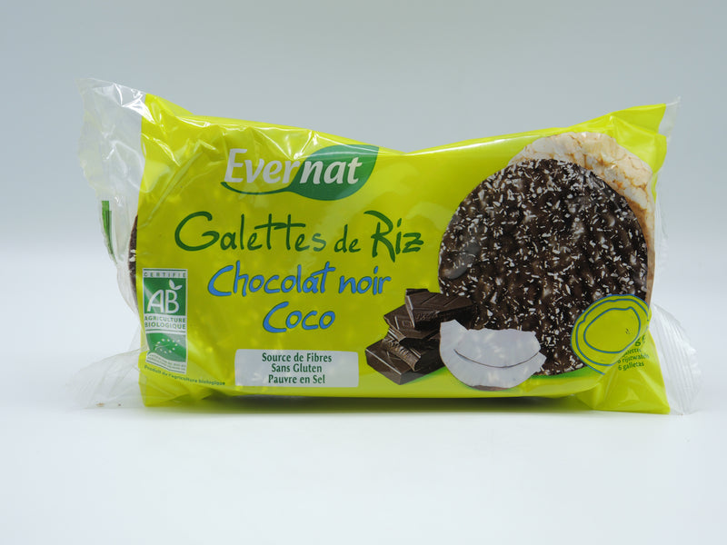 GALETTES DE RIZ NAPPÉES CHOCOLAT NOIR COCO, 100g, Evernat