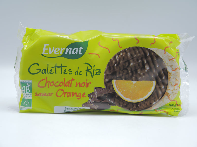 GALETTES DE RIZ NAPPÉES CHOCOLAT ORANGE, 100g, Evernat