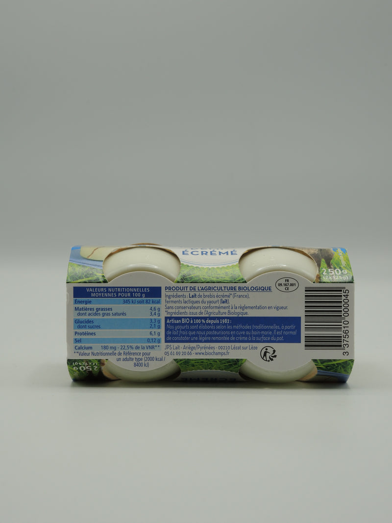 Yaourt lait de brebis demi-écrémé, 250g, Biochamps