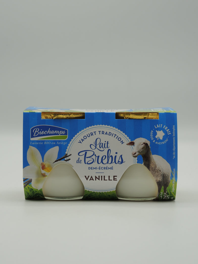 Yaourt lait de brebis demi-écrémé vanille, 250g, Biochamps