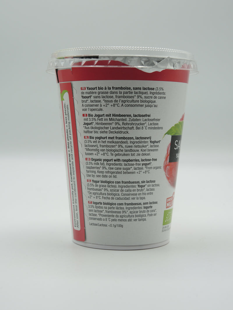 Yaourt brassé framboise, sans lactose, 400g, Biedermann