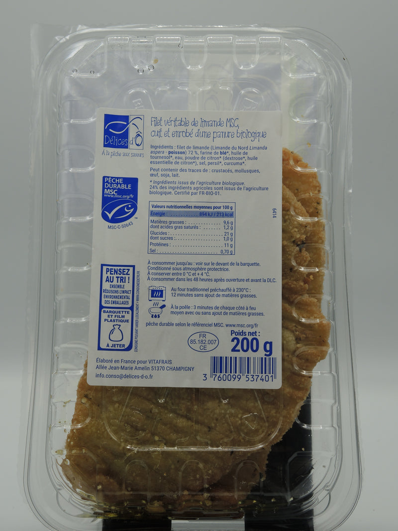 Filet de limande enrobage meunière, 200g, Délices d'O
