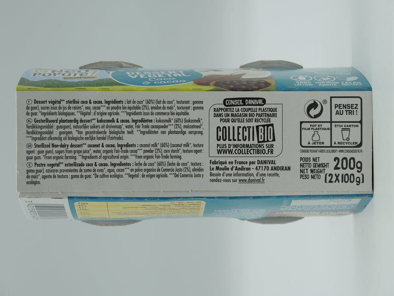 Dessert végétal coco & cacao, 2x100g, Danival