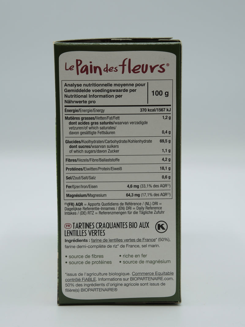 Tartines Craquantes Bio à la Lentille Verte, 150g, le Pain des Fleurs