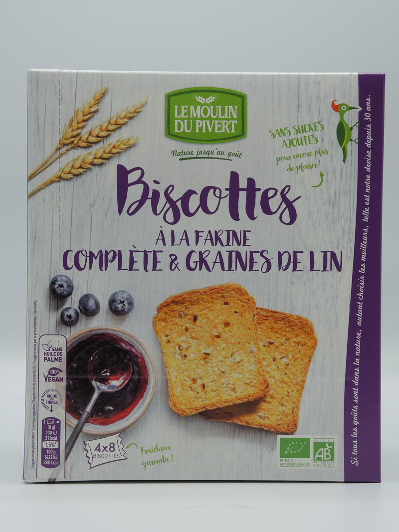 BISCOTTES à la farine complète et graines de lin, 270g, Moulin du Pive