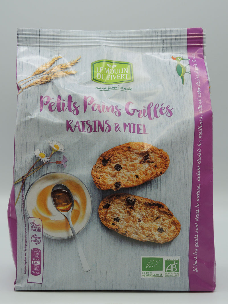 PETITS PAINS GRILLÉS Miel et raisins, 225g, Moulin du Pivert