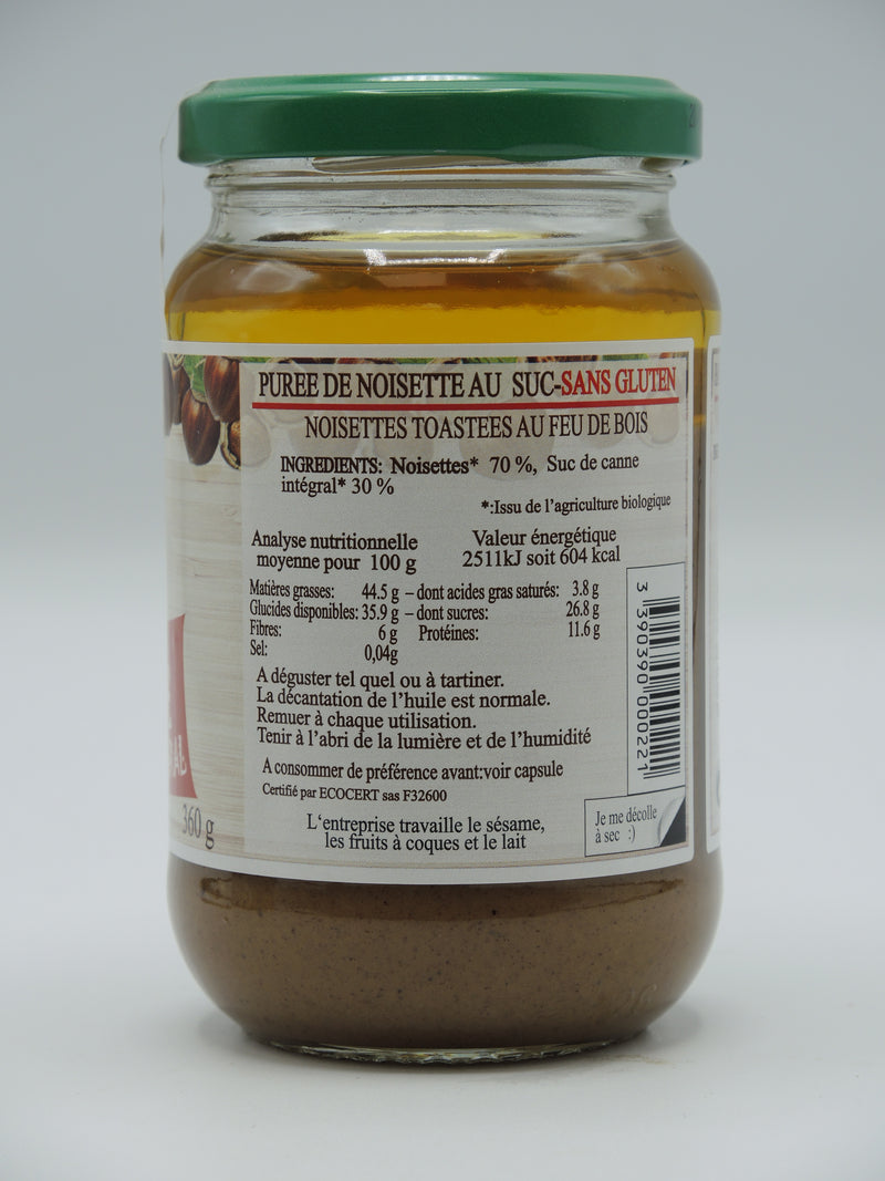 PUREE DE NOISETTES AU SUCRE DE CANNE INTEGRAL, 360g, Jean Hervé