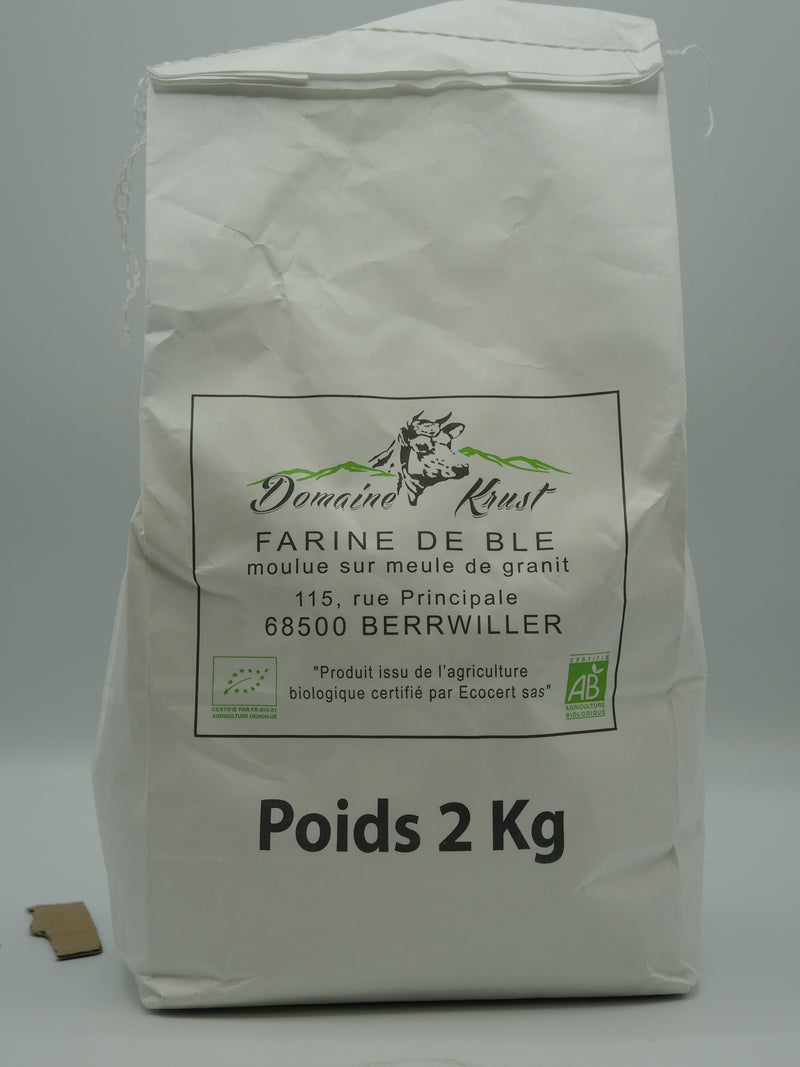 Farine Bio  de blé T80 Semi-Complète, 2kg, Ferme Krust d'Alsace