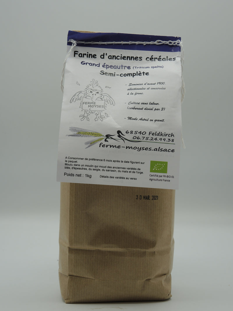 Farine, Grand épeautre, semi-complète, 1kg, Ferme Moyses
