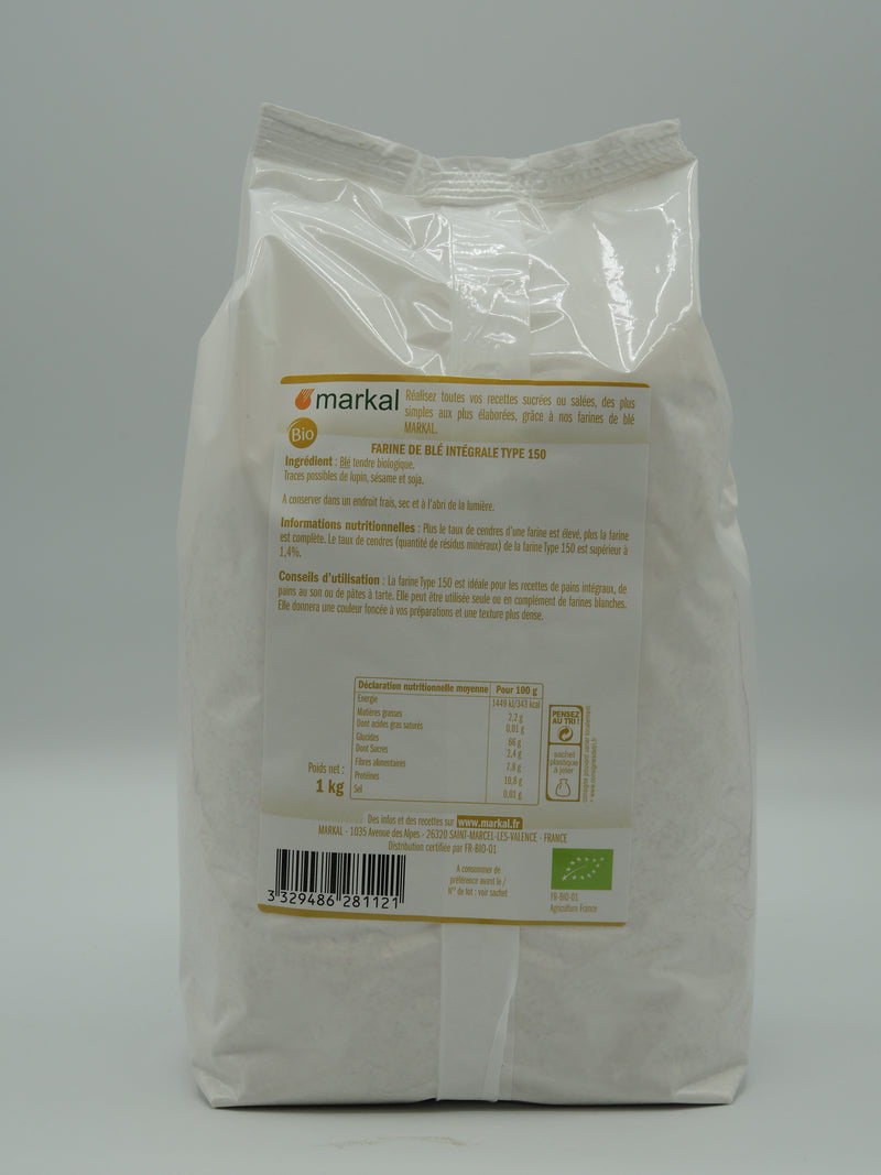 Farine de blé intégrale type 150, 1kg, Markal