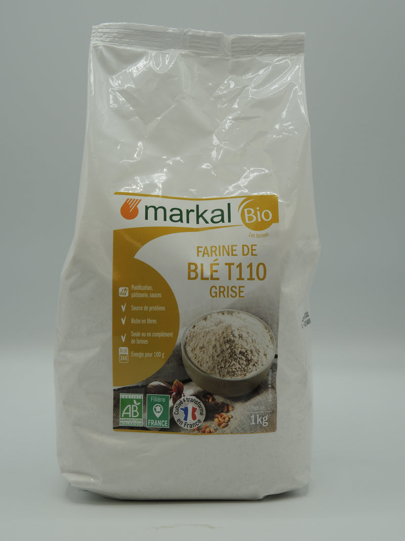 Farine de blé T110 grise, 1kg, Markal