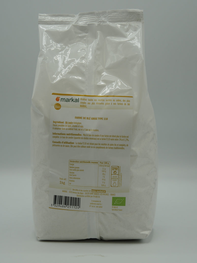 Farine de blé T110 grise, 1kg, Markal