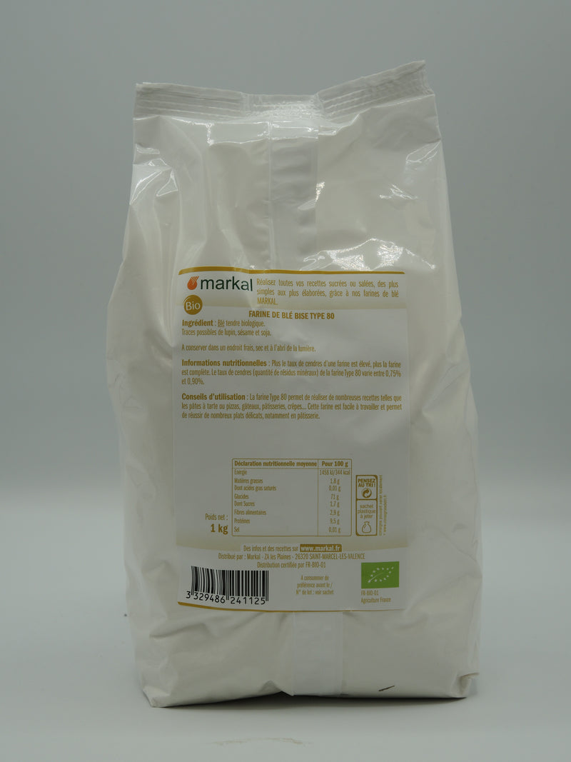 Farine de blé bise type 80, 1kg, Markal